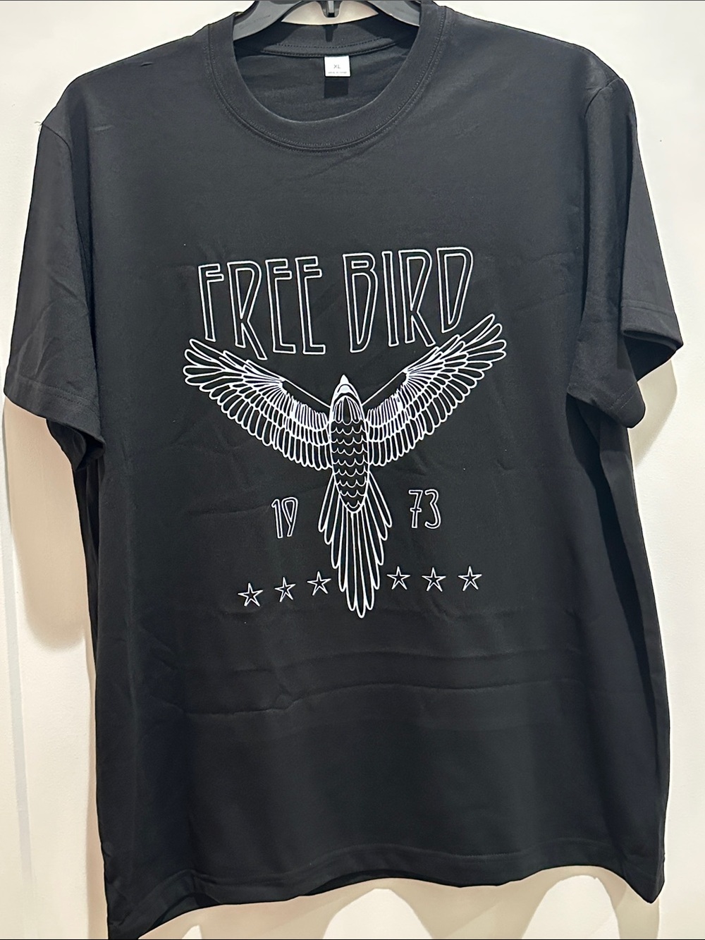 Black Tee with White 'Free Bird' 1973 Bird Graphic